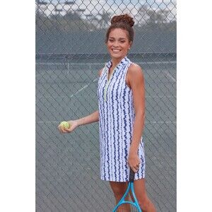 CABANA LIFE Sport San Sebastian Zip Dress Blue White Size XL Tennis UPF 50 Beach
